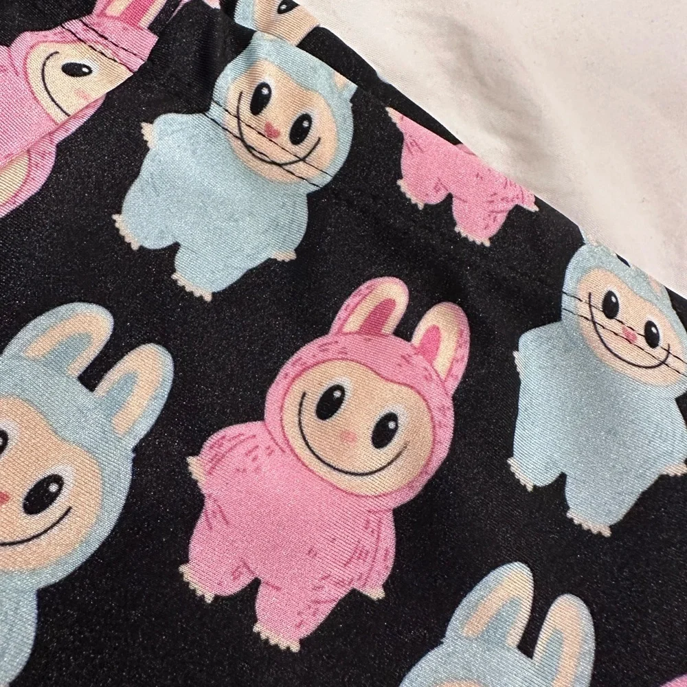 Boutique Labubu Print Girls Leggings - Black, Pink, and Blue